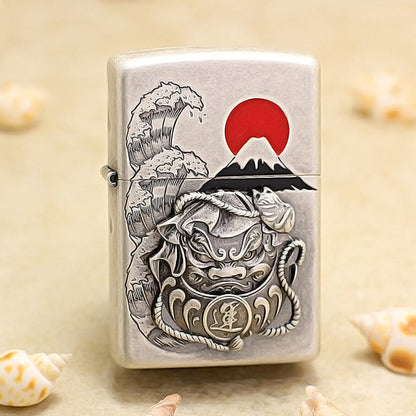 Zippo Vintage Argent Daruma and Great Wave Medallion - DS161