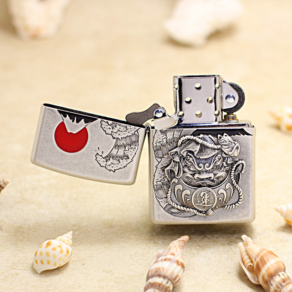 Zippo Vintage Argent Daruma and Great Wave Medallion - DS161