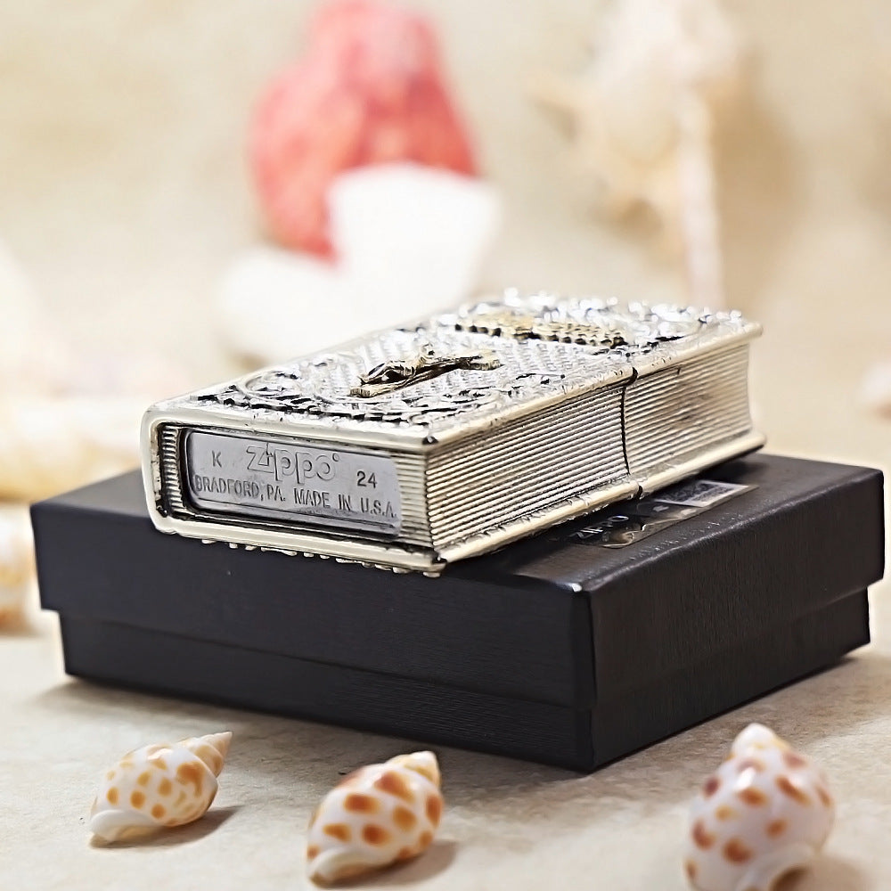 Zippo Vintage Argent Holy Bible Crucifix Case Case - CM73