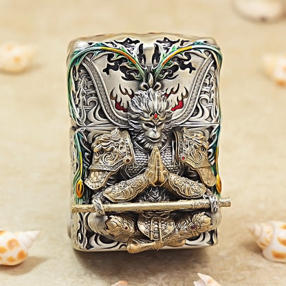 Zippo Vintage Argent Luminous Sun Wukong Fighting Shakyamuni Case Case - CM85