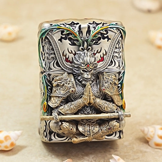 Zippo Vintage Argent Luminous Sun Wukong Fighting Shakyamuni Case Case - CM85