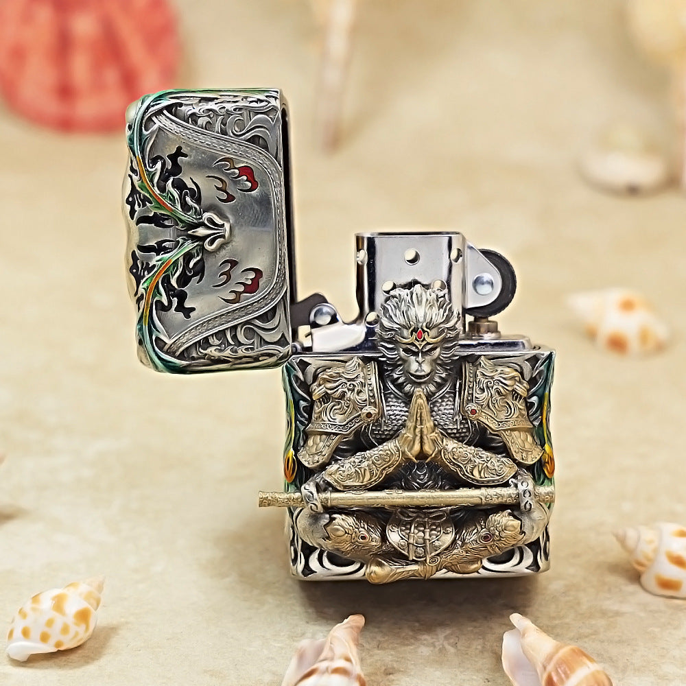 Zippo Vintage Argent Luminous Sun Wukong Fighting Shakyamuni Case Case - CM85