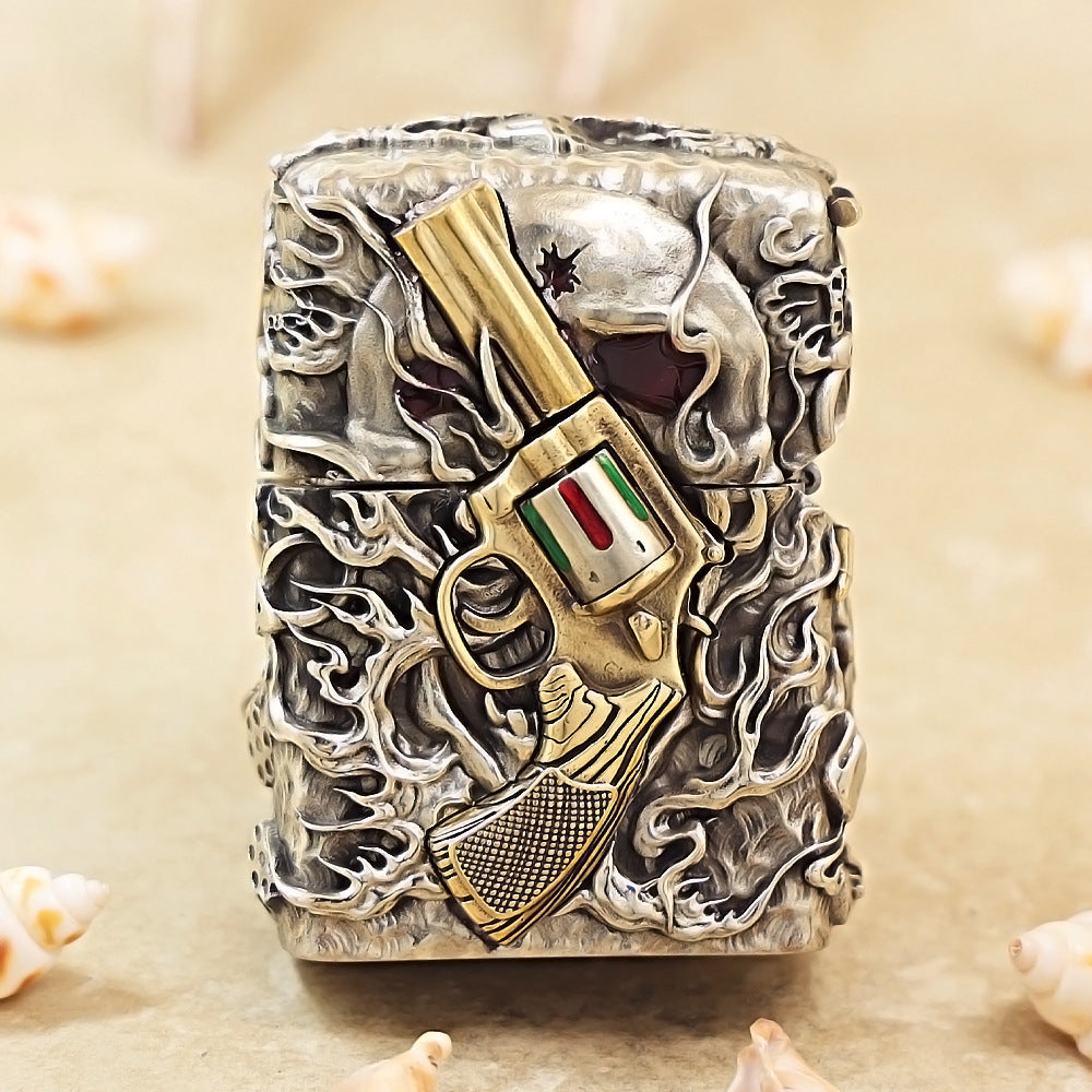 Zippo Vintage Argent Nether Zorro Skull and Revolver Case Case - CM75