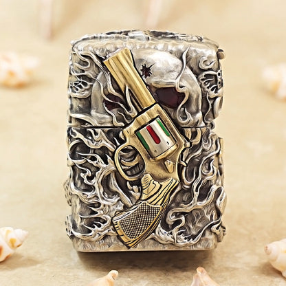 Zippo Vintage Argent Nether Zorro Skull and Revolver Case Case - CM75
