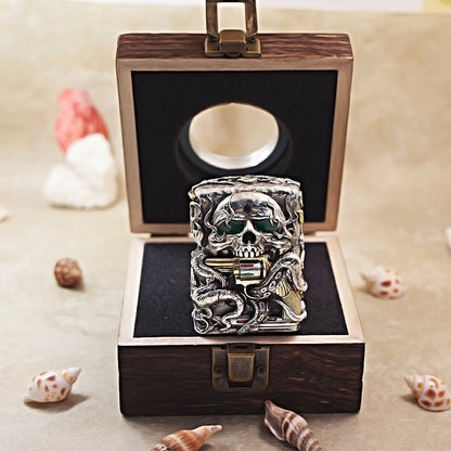Zippo Vintage Argent Nether Zorro Skull and Revolver Case Case - CM75