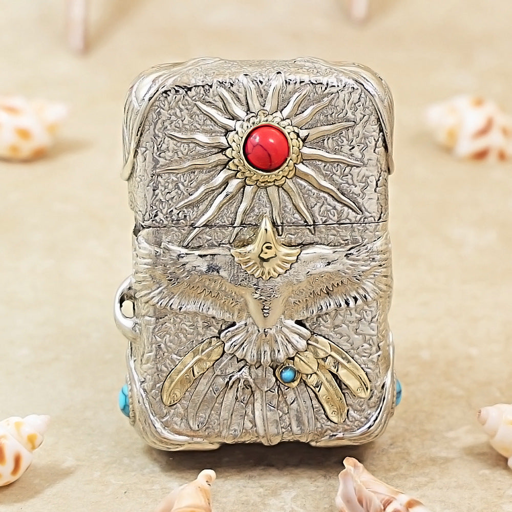 Zippo Vintage Argent Case Blazing Sun Eagle with Crimson Turquoise Case - CM94