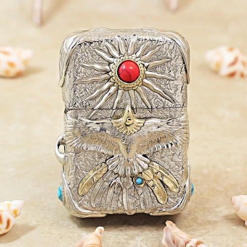Zippo Vintage Argent Case Blazing Sun Eagle with Crimson Turquoise Case - CM94