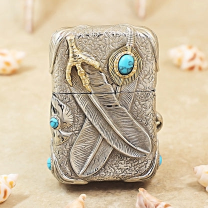 Zippo Vintage Argent Case Blazing Sun Eagle with Crimson Turquoise Case - CM94