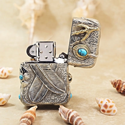Zippo Vintage Argent Case Blazing Sun Eagle with Crimson Turquoise Case - CM94