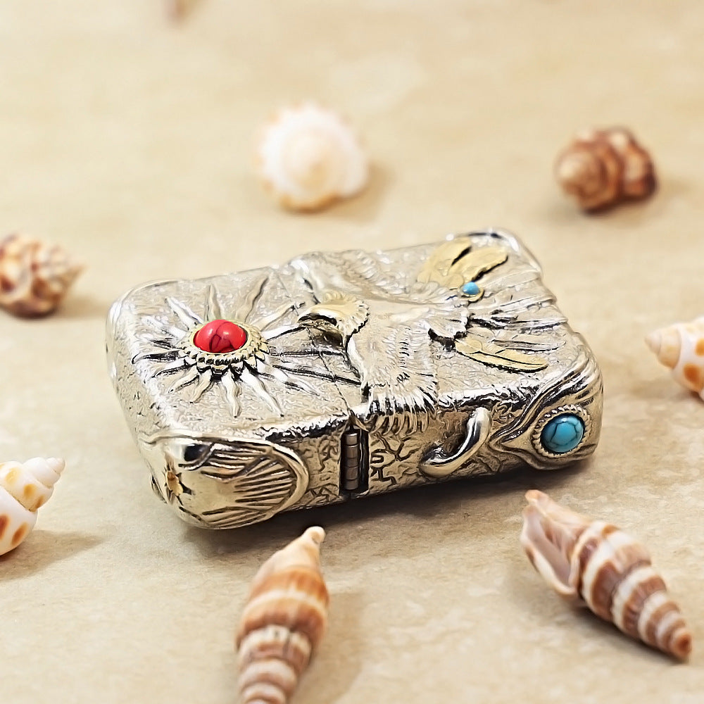 Zippo Vintage Argent Case Blazing Sun Eagle with Crimson Turquoise Case - CM94