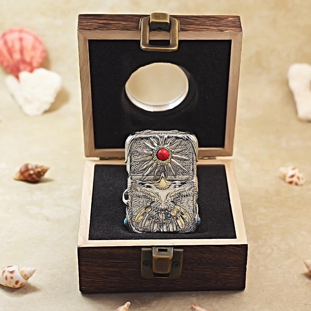 Zippo Vintage Argent Case Blazing Sun Eagle with Crimson Turquoise Case - CM94