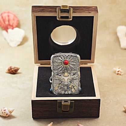 Zippo Vintage Argent Case Blazing Sun Eagle with Crimson Turquoise Case - CM94