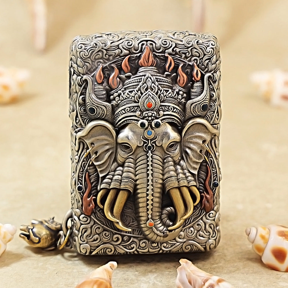 Zippo Vintage Argent Case Six-Tusked Elephant King Spirit Flame - CM109