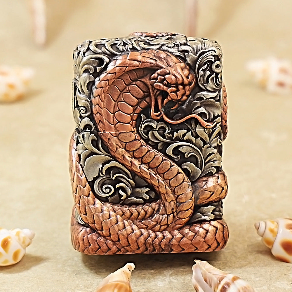 Zippo Vintage Argent Case Wealthy Copper Snake Zodiac Flame - CM108