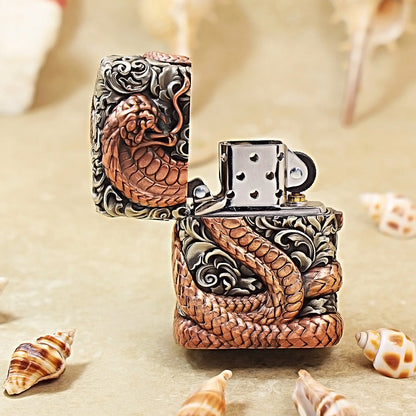 Zippo Vintage Argent Case Wealthy Copper Snake Zodiac Flame - CM108