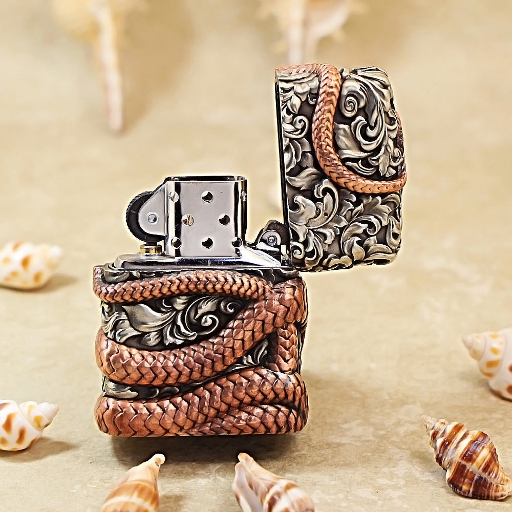 Zippo Vintage Argent Case Wealthy Copper Snake Zodiac Flame - CM108