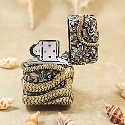 Zippo Vintage Argent Case Wealthy Golden Snake Zodiac Flame - CM107