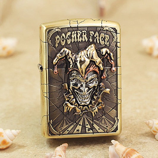 Zippo Heavy-duty Premium-Shine Bronze Joker Poker Face Medallion Flame - DS173