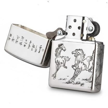 Zippo Armor Sterling Silver "Eight Horses" Lighter – 5-Side Deep Carved Limited Edition