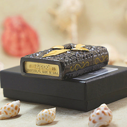 Zippo Obsidian Ice Case Case Golden Glory Crucifix - CM56