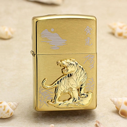 Zippo Textured Gold Tiger and Bamboo Medallion Flame - DS178