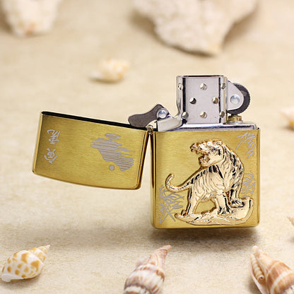 Zippo Textured Gold Tiger and Bamboo Medallion Flame - DS178