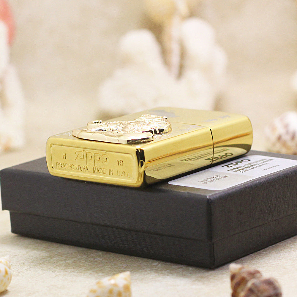 Zippo Textured Gold Tiger and Bamboo Medallion Flame - DS178