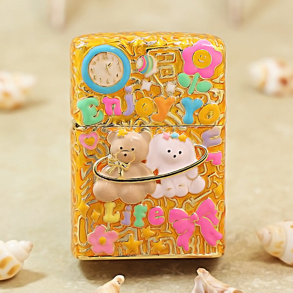 Zippo Gold-Layered Case Case Enjoy Life Bear - CM71