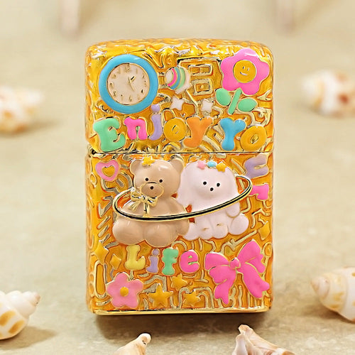 Zippo Gold-Layered Case Case Enjoy Life Bear - CM71