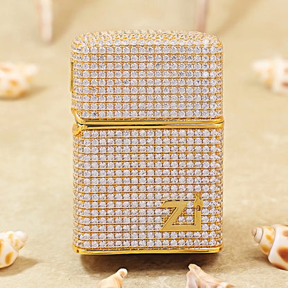 Zippo Gold Complete Crystal Pavé "Zi" Medallion Case Flame - CM103