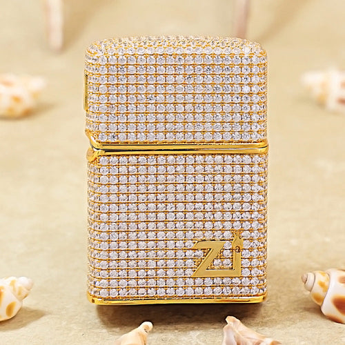 Zippo Gold Complete Crystal Pavé "Zi" Medallion Case Flame - CM103