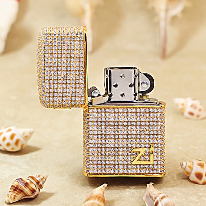 Zippo Gold Complete Crystal Pavé "Zi" Medallion Case Flame - CM103
