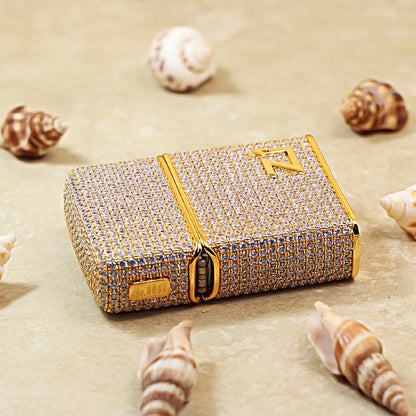 Zippo Gold Complete Crystal Pavé "Zi" Medallion Case Flame - CM103