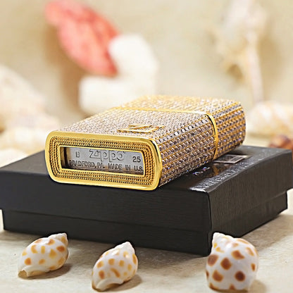 Zippo Gold Complete Crystal Pavé "Zi" Medallion Case Flame - CM103