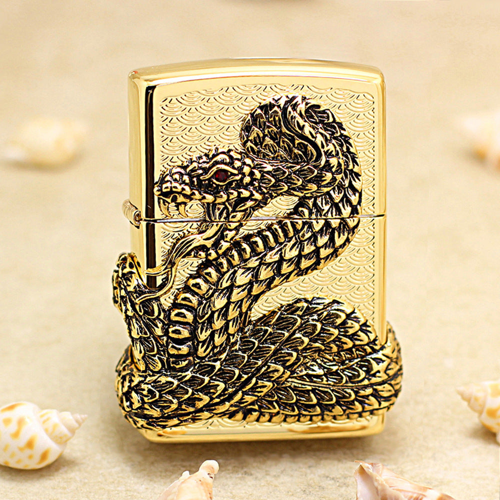 Zippo Gold Polished Solid 3d-embossed Snake God Medallion - KR19