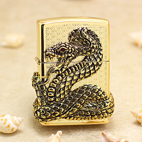 Zippo Gold Polished Solid 3d-embossed Snake God Medallion - KR19