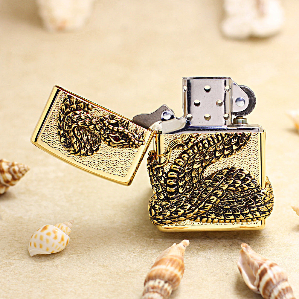 Zippo Gold Polished Solid 3d-embossed Snake God Medallion - KR19