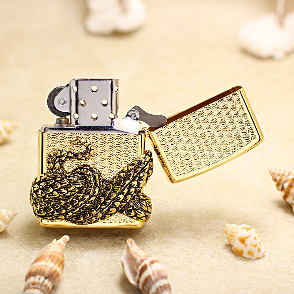 Zippo Gold Polished Solid 3d-embossed Snake God Medallion - KR19