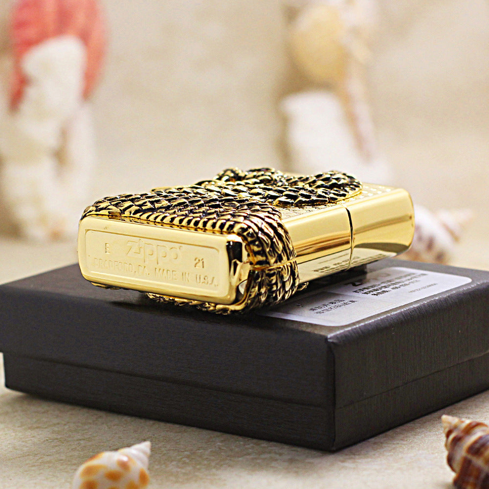 Zippo Gold Polished Solid 3d-embossed Snake God Medallion - KR19