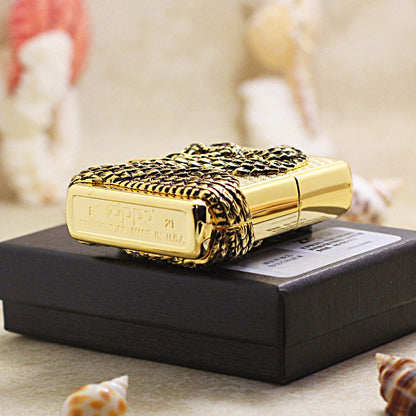Zippo Gold Polished Solid 3d-embossed Snake God Medallion - KR19