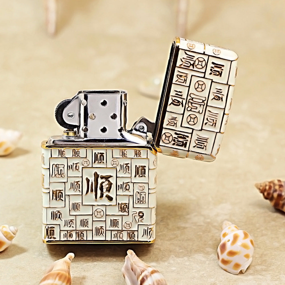 Zippo Gold Case Case Luminous Mahjong Hundred Smoothness - CM70