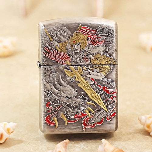 Zippo Solid 3d-embossed Vintage Argent Zhao Zilong and Serpent Medallion - DS160