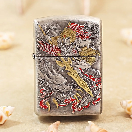 Zippo Solid 3d-embossed Vintage Argent Zhao Zilong and Serpent Medallion - DS160