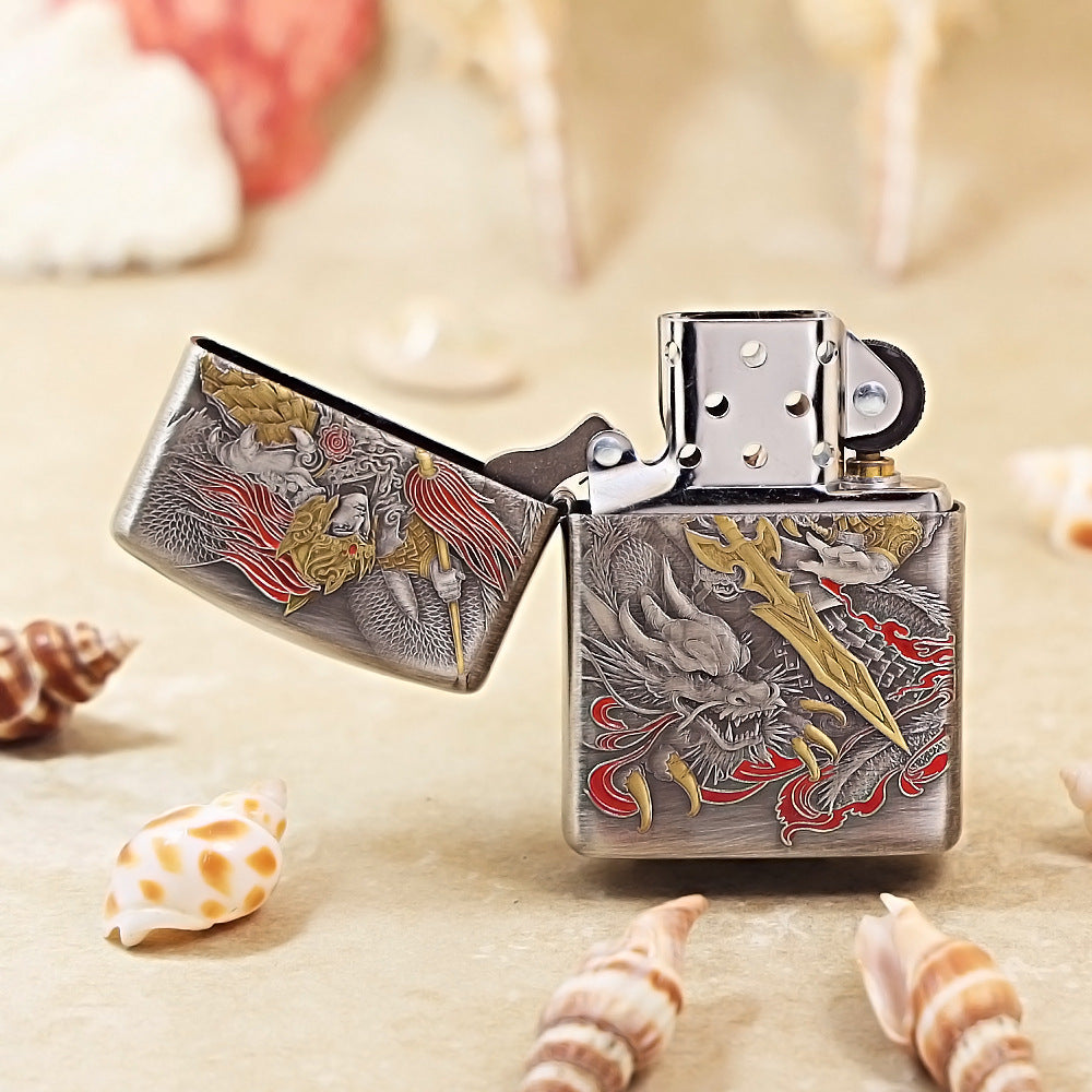 Zippo Solid 3d-embossed Vintage Argent Zhao Zilong and Serpent Medallion - DS160