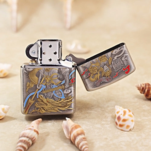 Zippo Solid 3d-embossed Vintage Argent Zhao Zilong and Serpent Medallion - DS160