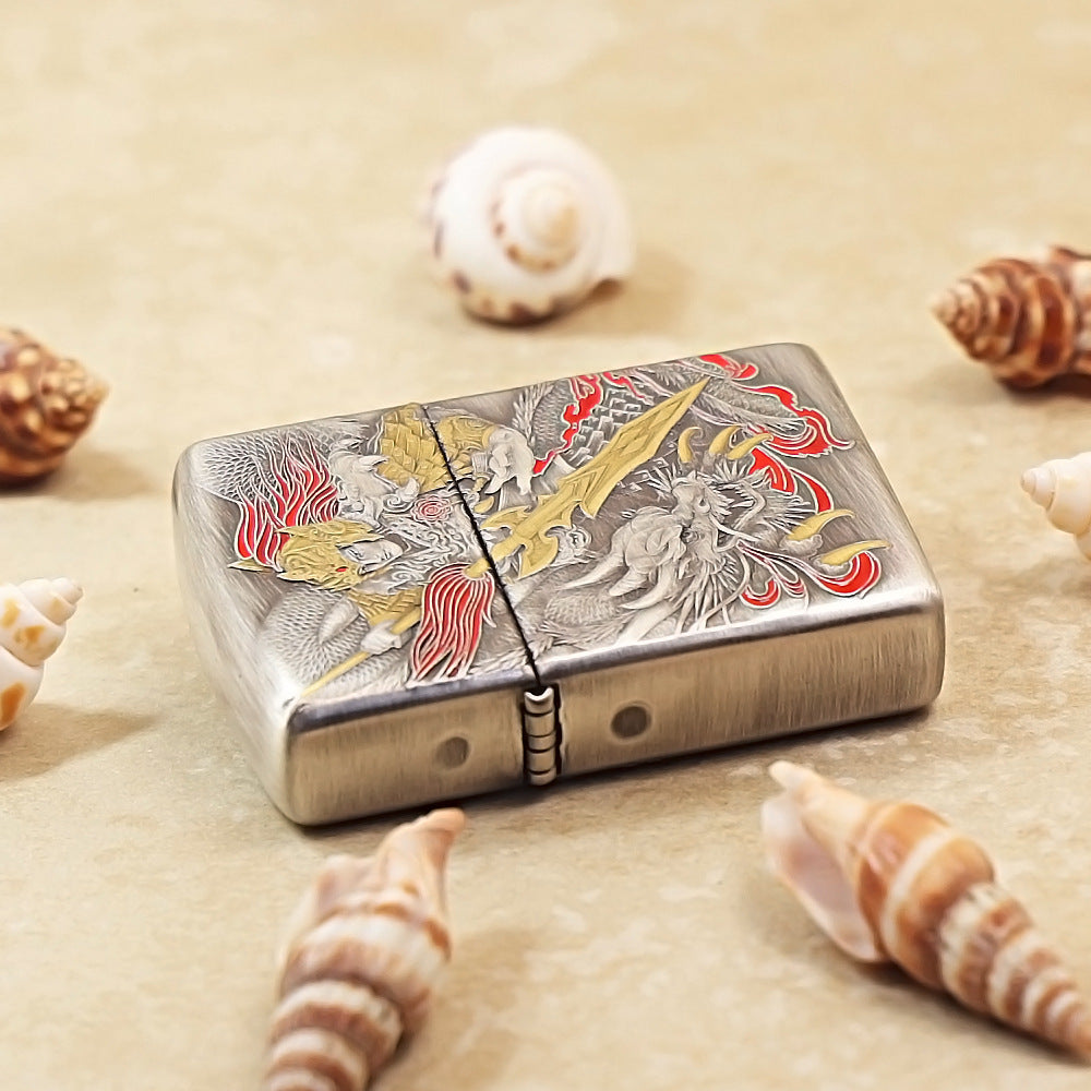 Zippo Solid 3d-embossed Vintage Argent Zhao Zilong and Serpent Medallion - DS160
