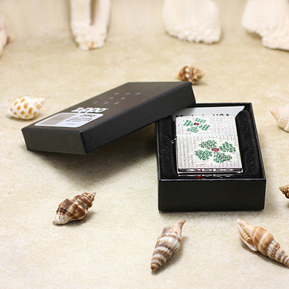 Zippo Premium-Shine Steel Complete Crystal Four-Leaf Clover Medallion Flame - DS181