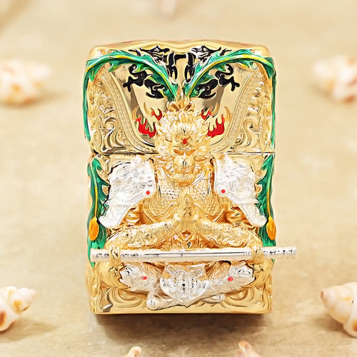 Zippo Premium-Shine Gold Luminous Sun Wukong Fighting Shakyamuni Case Case - CM86