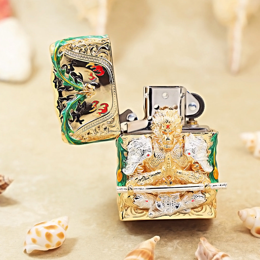 Zippo Premium-Shine Gold Luminous Sun Wukong Fighting Shakyamuni Case Case - CM86