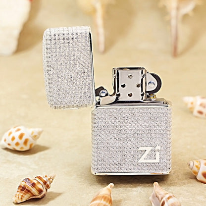 Zippo Premium-Shine Argent Complete Crystal Pavé "Zi" Medallion Case Flame - CM102